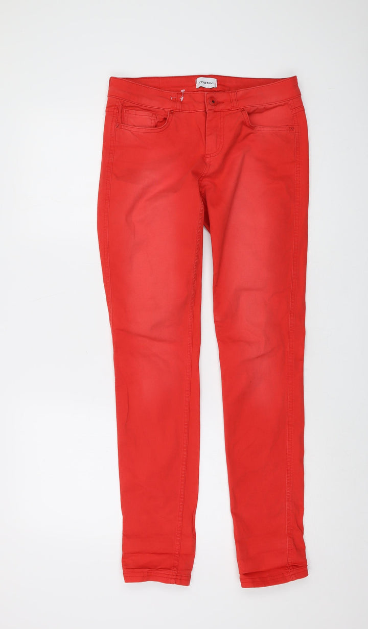 MOTIVI Womens Red Cotton Skinny Jeans Size 10 L31 in Regular Button