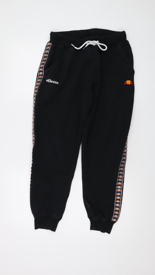 ellesse Womens Black Cotton Trousers Size M L26 in Regular Drawstring