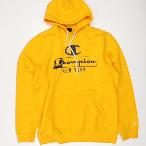 Champion Mens Yellow Cotton Pullover Hoodie Size XL
