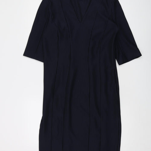 YAS Womens Blue Polyester Bodycon Size L V-Neck Zip