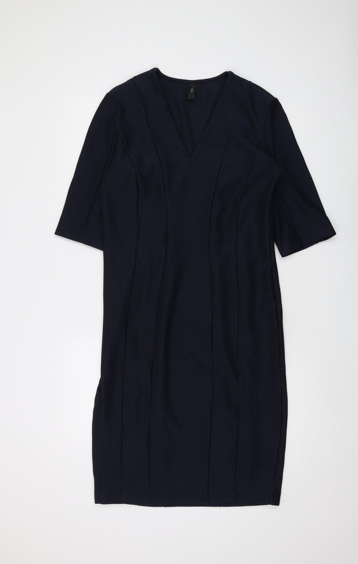 YAS Womens Blue Polyester Bodycon Size L V-Neck Zip