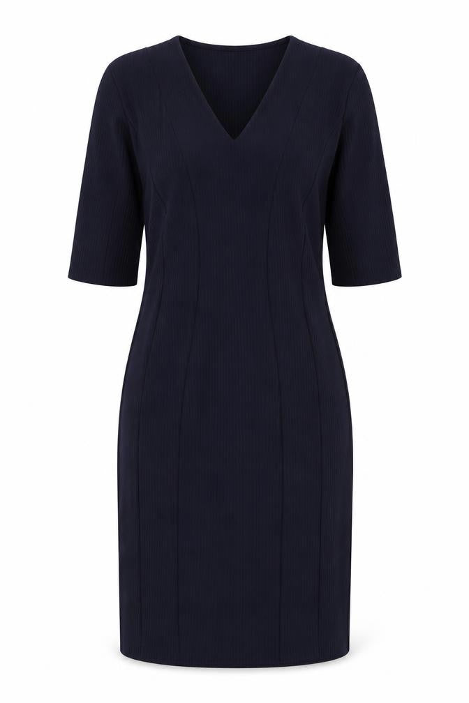 Front view of YAS women’s blue polyester bodycon, size L, v-neck zip