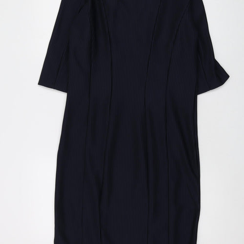 YAS Womens Blue Polyester Bodycon Size L V-Neck Zip