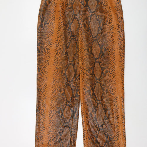 Missguided Womens Orange Animal Print Polyurethane Trousers Size 12 L28 in Regular Zip