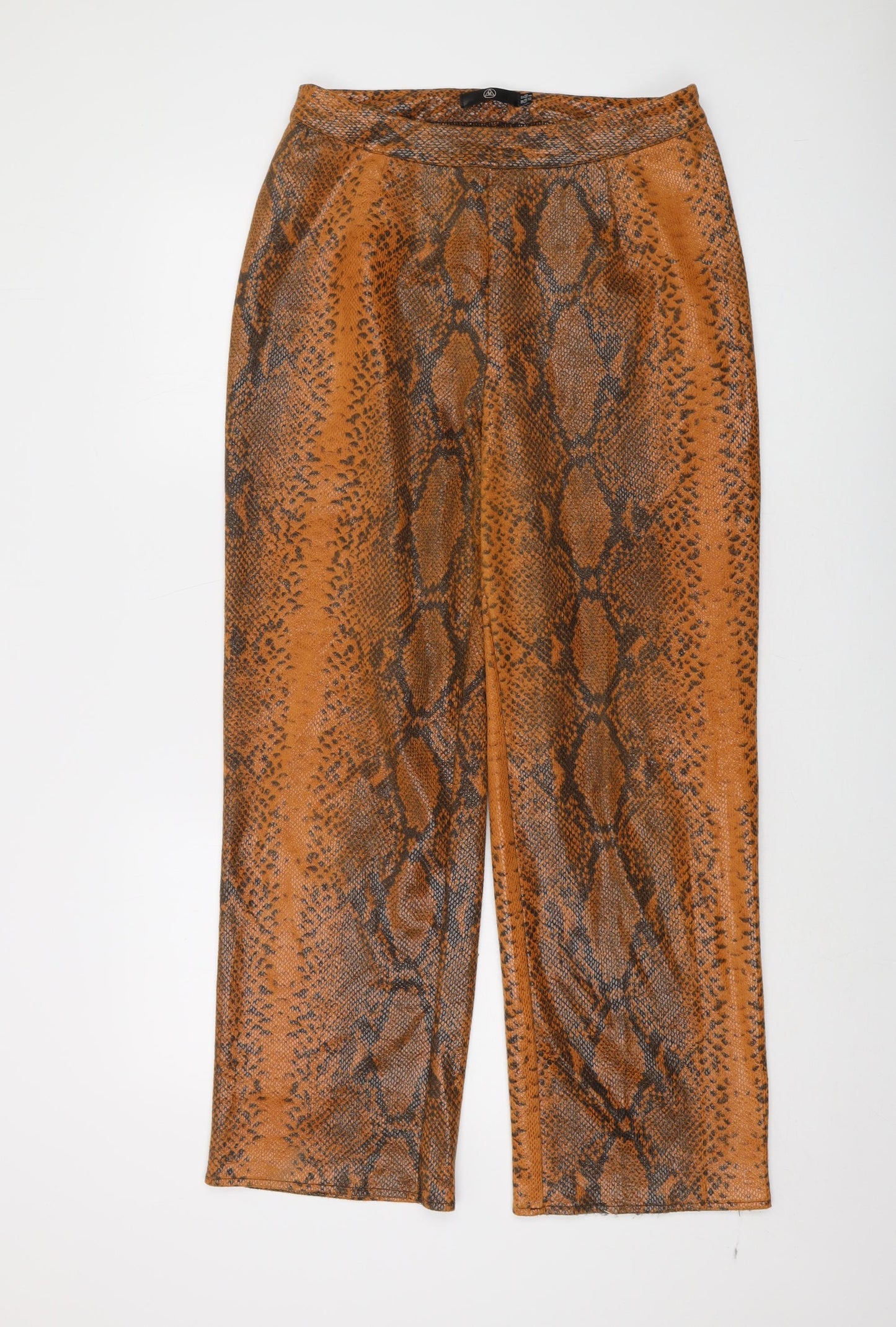 Missguided Womens Orange Animal Print Polyurethane Trousers Size 12 L28 in Regular Zip