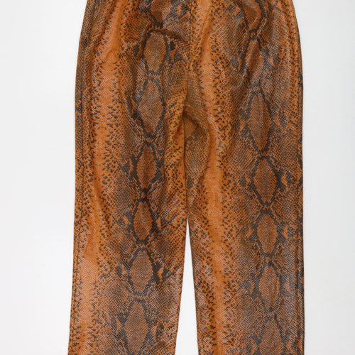 Missguided Womens Orange Animal Print Polyurethane Trousers Size 12 L28 in Regular Zip