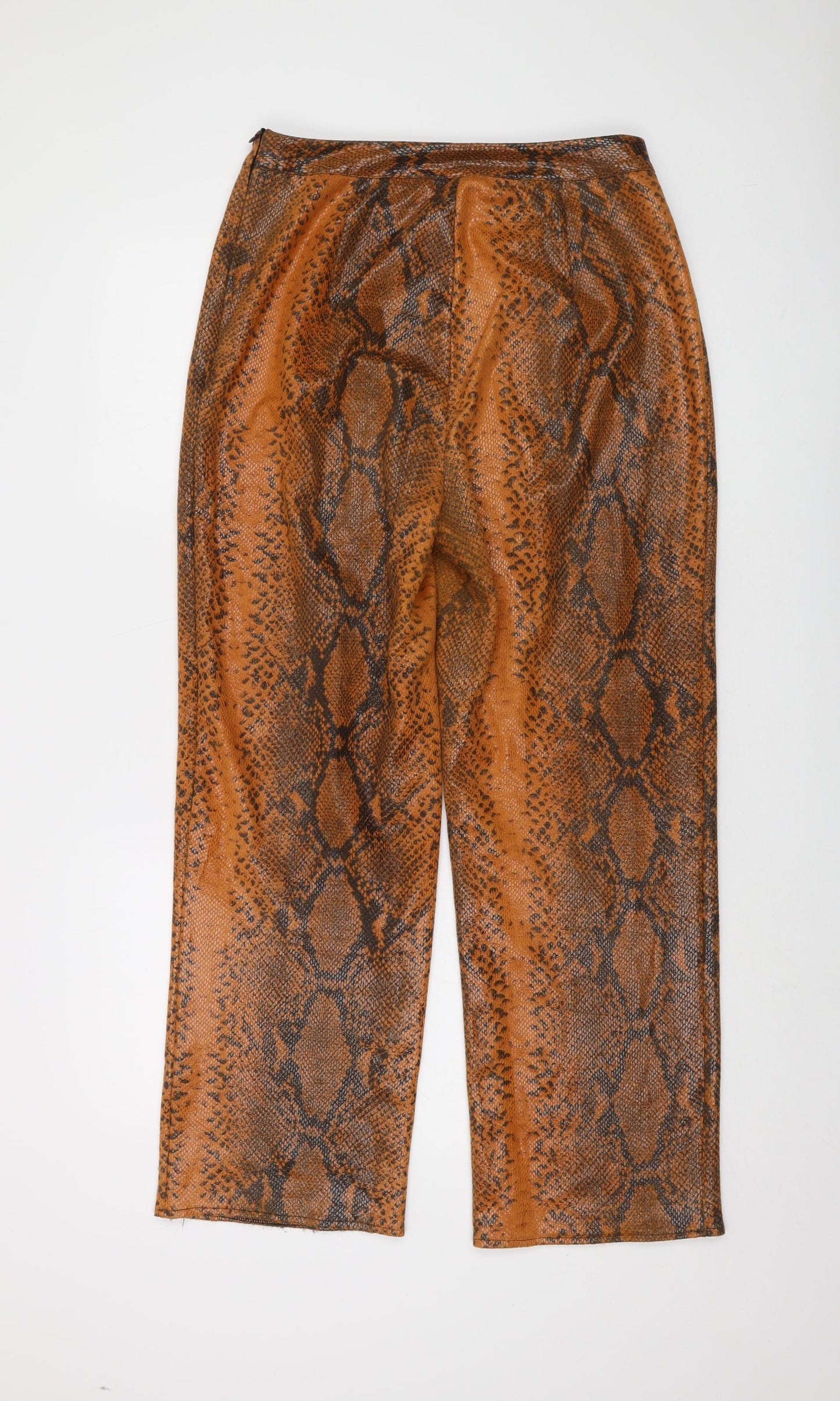 Missguided Womens Orange Animal Print Polyurethane Trousers Size 12 L28 in Regular Zip