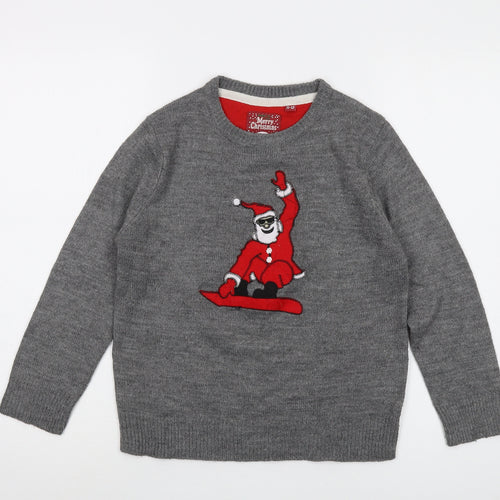Brave Soul Boys Grey Crew Neck Acrylic Pullover Jumper Size 11-12 Years Pullover - Christmas