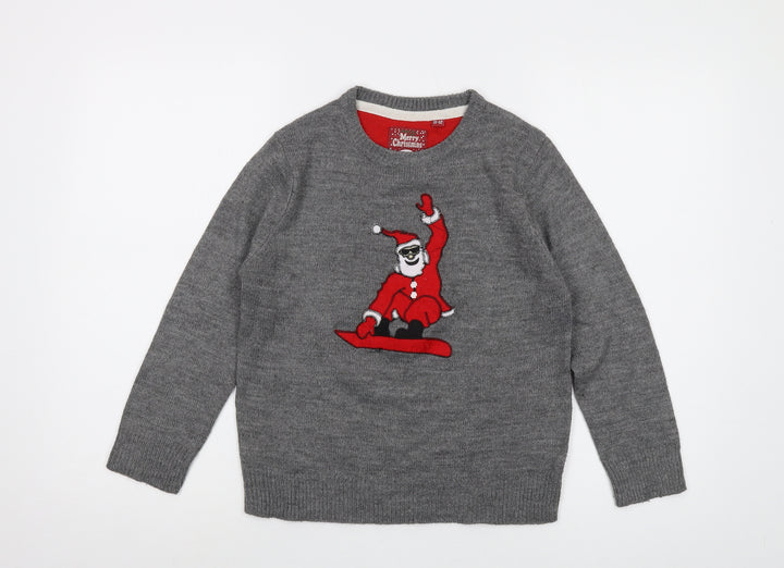 Brave Soul Boys Grey Crew Neck Acrylic Pullover Jumper Size 11-12 Years Pullover - Christmas