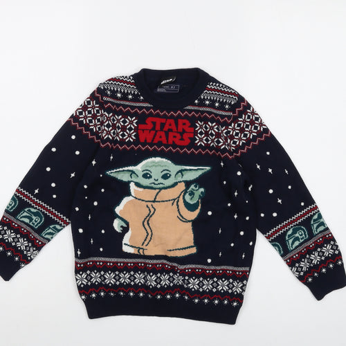 Star Wars Boys Blue Crew Neck Geometric Cotton Pullover Jumper Size 7-8 Years Pullover