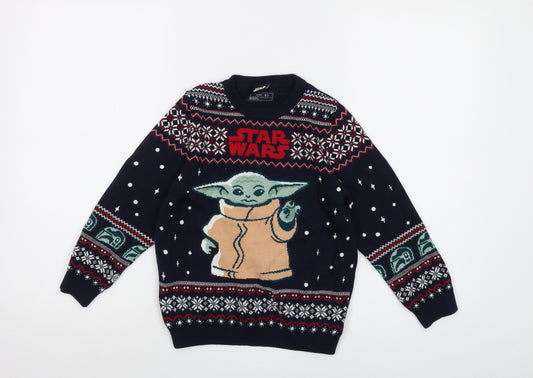 Star Wars Boys Blue Crew Neck Geometric Cotton Pullover Jumper Size 7-8 Years Pullover