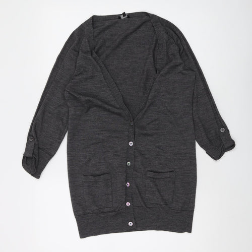 Jaeger Womens Grey V-Neck Wool Cardigan Jumper Size L