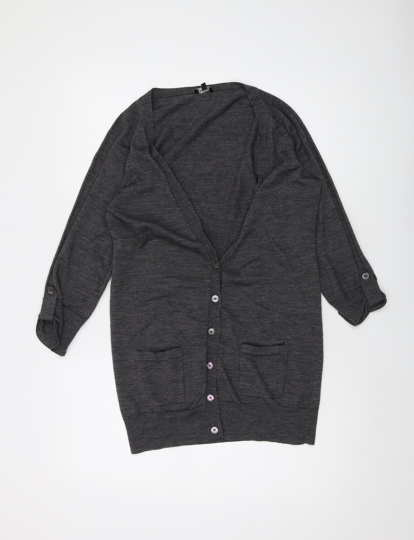 Jaeger Womens Grey V-Neck Wool Cardigan Jumper Size L