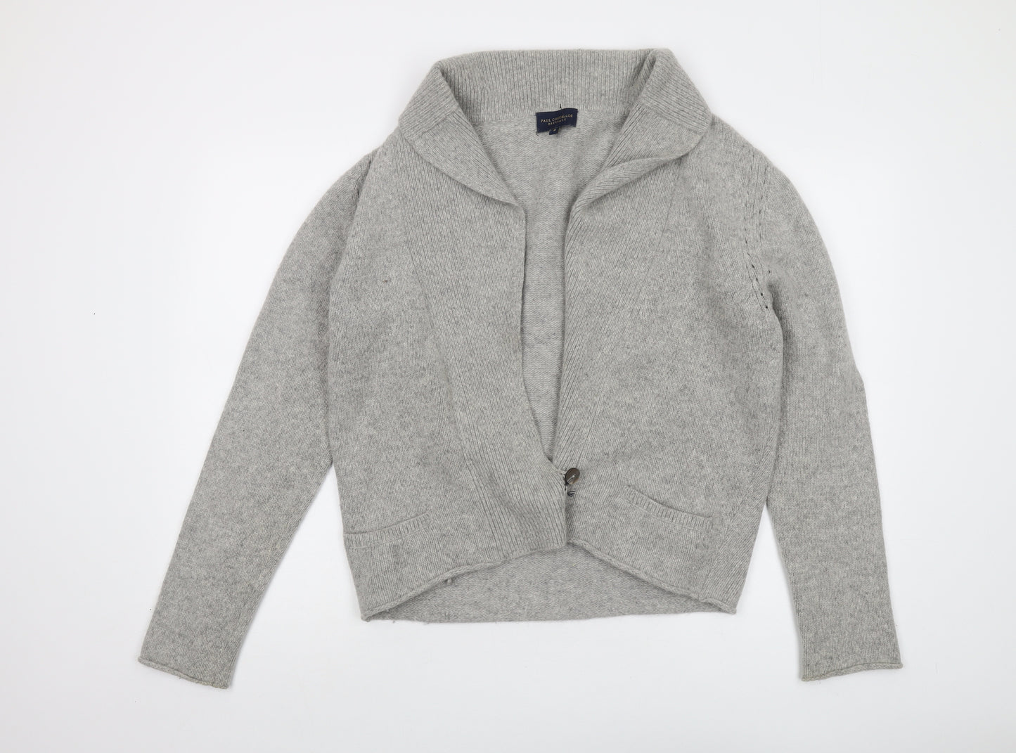 Paul Costelloe Womens Grey V-Neck Wool Cardigan Jumper Size 12