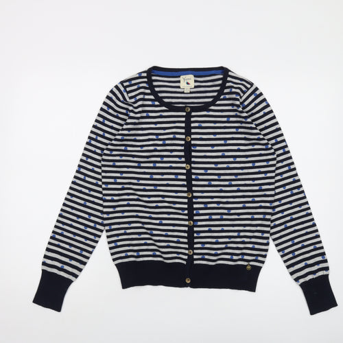 Yumi Womens Blue Round Neck Striped Polyester Cardigan Jumper Size 12