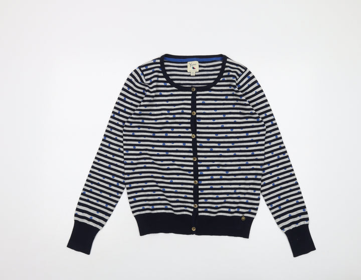 Yumi Womens Blue Round Neck Striped Polyester Cardigan Jumper Size 12