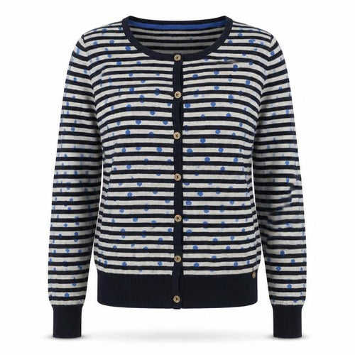 Yumi Womens Blue Round Neck Striped Polyester Cardigan Jumper Size 12