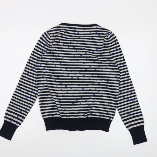 Yumi Womens Blue Round Neck Striped Polyester Cardigan Jumper Size 12