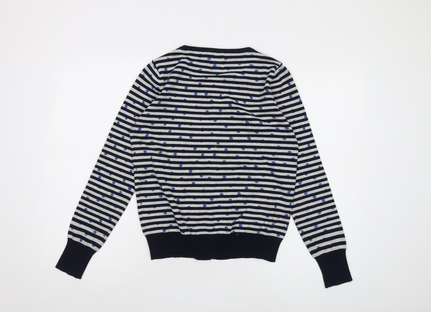 Yumi Womens Blue Round Neck Striped Polyester Cardigan Jumper Size 12