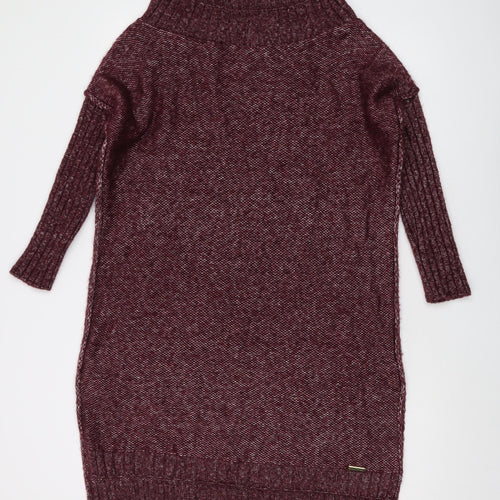 s.Moris Womens Red Square Neck Acrylic Tunic Jumper One Size