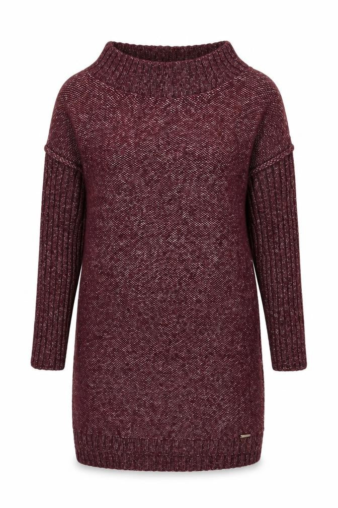 Front view of s.Moris women’s red square neck acrylic tunic jumper one size
