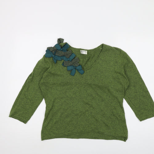 Kaliko Womens Green V-Neck Viscose Pullover Jumper Size 16