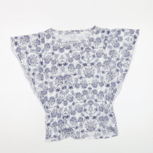 Gap Womens Blue Geometric Cotton Basic T-Shirt Size XS Round Neck