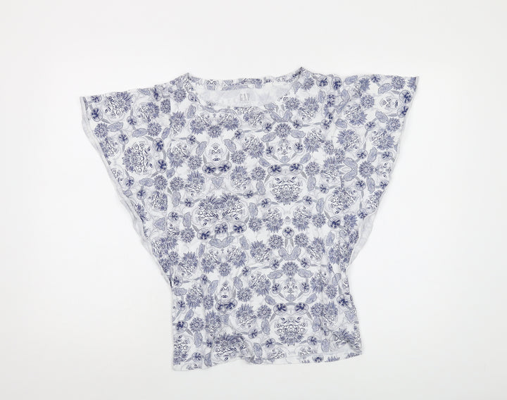 Gap Womens Blue Geometric Cotton Basic T-Shirt Size XS Round Neck