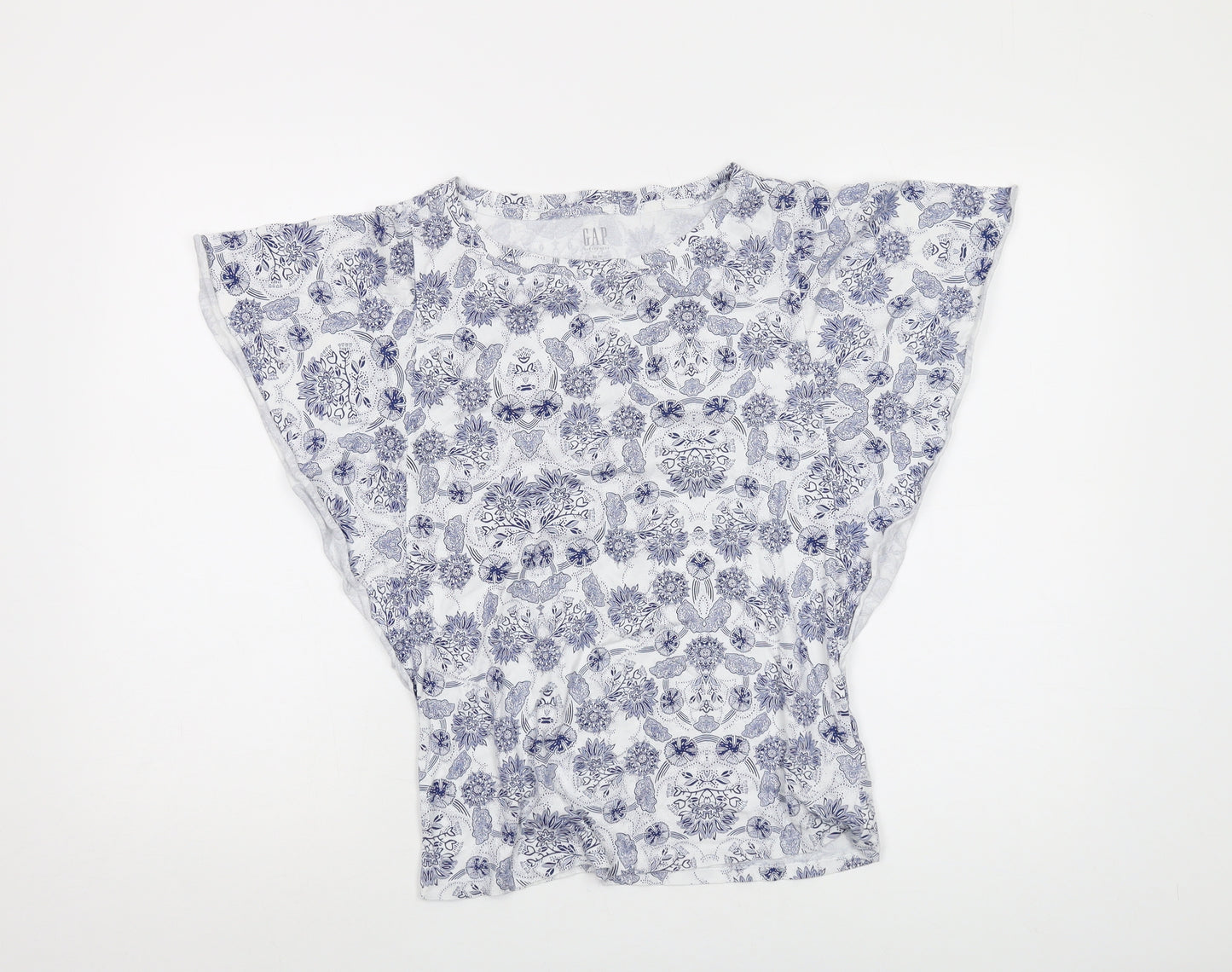 Gap Womens Blue Geometric Cotton Basic T-Shirt Size XS Round Neck