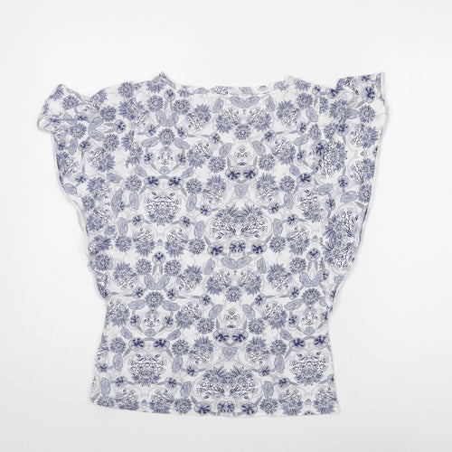 Gap Womens Blue Geometric Cotton Basic T-Shirt Size XS Round Neck