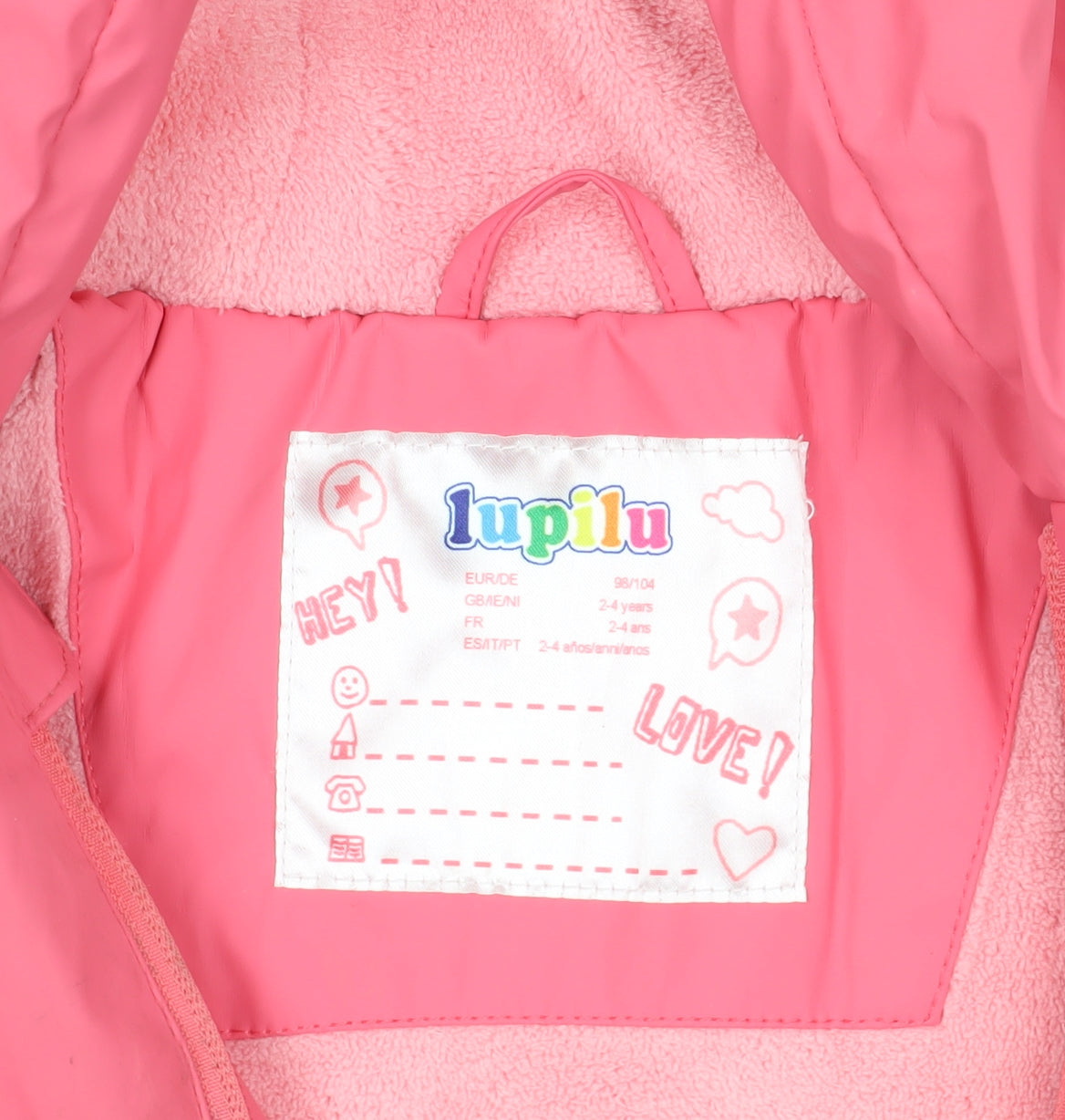 Lupilu Pink Waterproof Rain Coat for Girls 2-3 Years