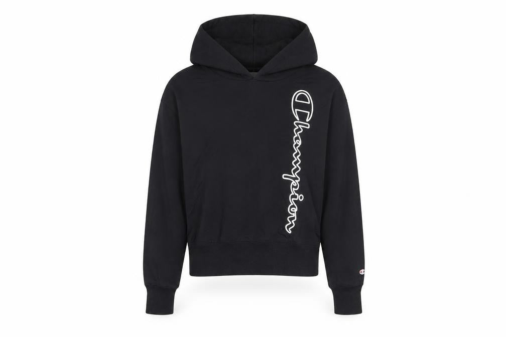 Front view of Champion Black Pullover Hoodie, S - unisex adults