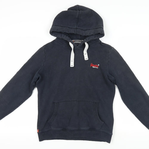 Superdry Blue Pullover Hoodie M with Logo Detail