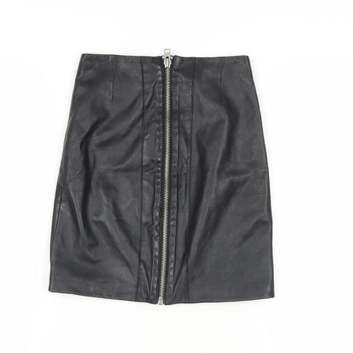 AllSaints Black Leather Pencil Skirt UK 6