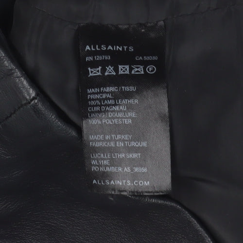 AllSaints Black Leather Pencil Skirt UK 6