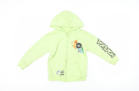Front view of Pokémon Green Full Zip Hoodie for girls’ 5-6 years