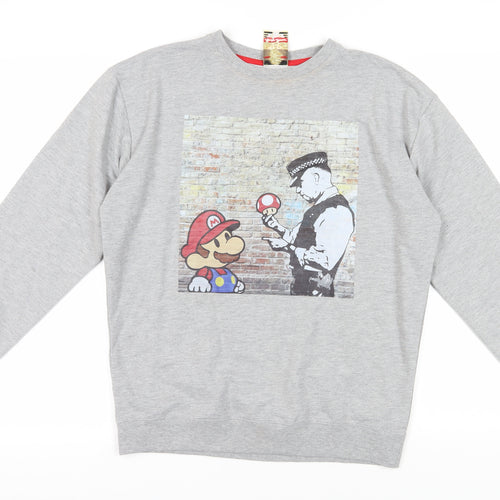 Grey Monkey Business Cartoon Graphic Sweatshirt, Size S