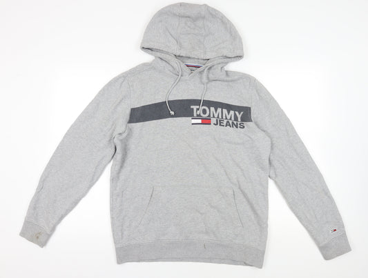 Tommy Jeans Grey Logo Pullover Hoodie Size L