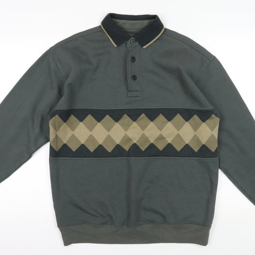 Men's Greenwoods Henley Green Argyle M Sweatshirt