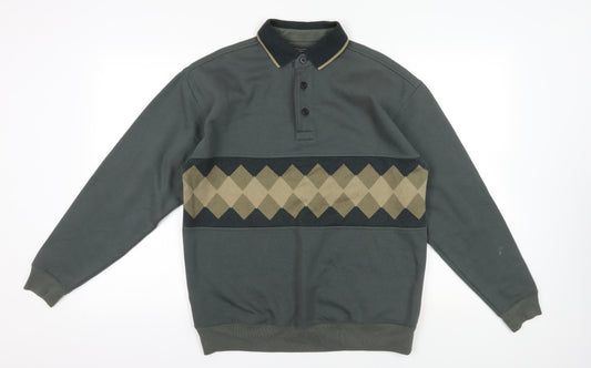 Men's Greenwoods Henley Green Argyle M Sweatshirt