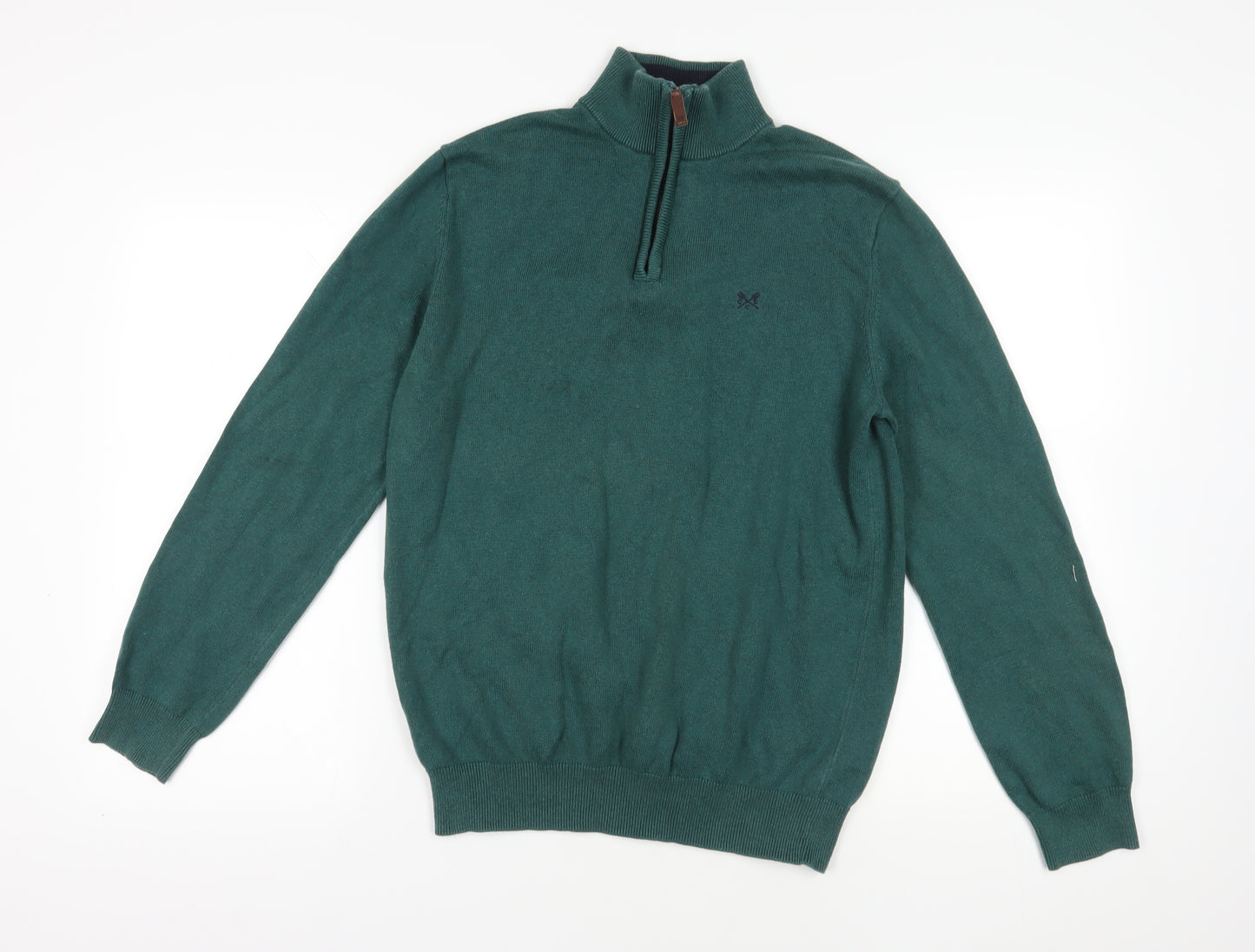 Crew Clothing Green Cashmere Blend 1/4 Zip Jumper L