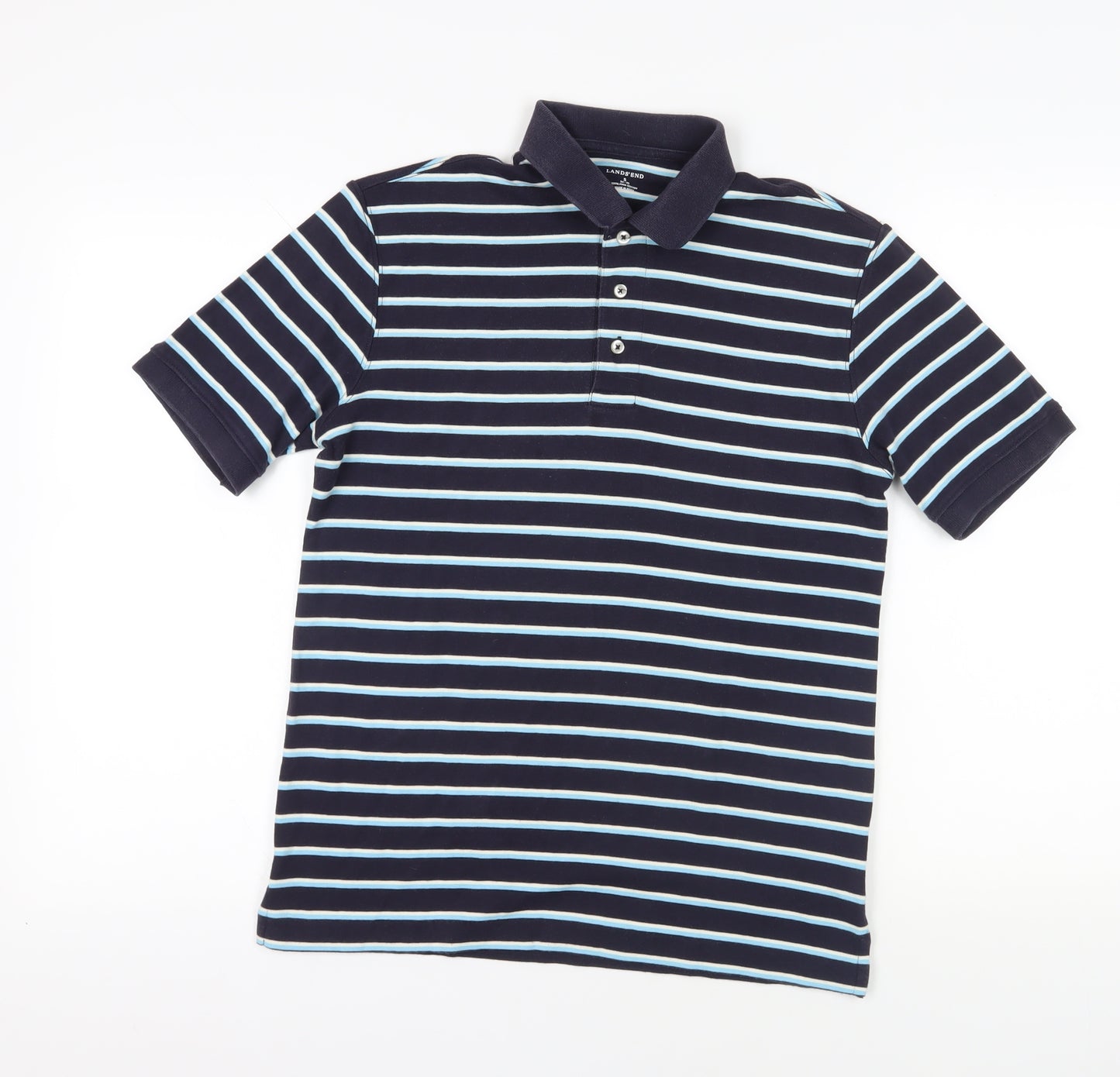 Lands' End Blue Striped Polo Shirt, Size S, Cotton