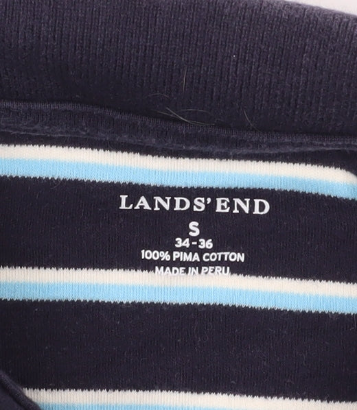 Lands' End Blue Striped Polo Shirt, Size S, Cotton