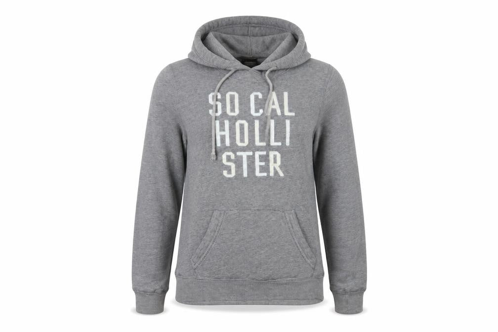 Front view of Hollister Grey Pullover Hoodie M unisex adults