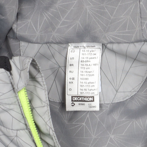 Decathlon Grey Youth Puffer Jacket 14-15 Yrs Hooded