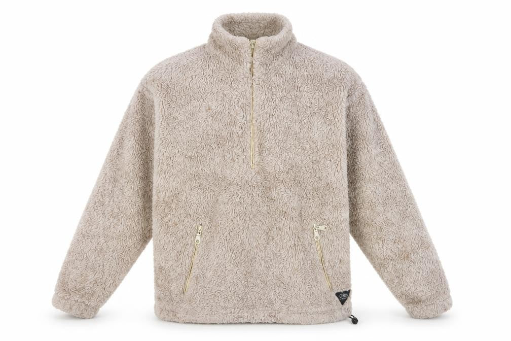Front view of Cotton Traders Beige Fleece 1/4 Zip Sweatshirt, S