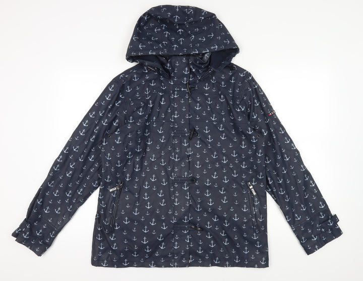 Batela Blue Nautical Print Rain Jacket, Size 16