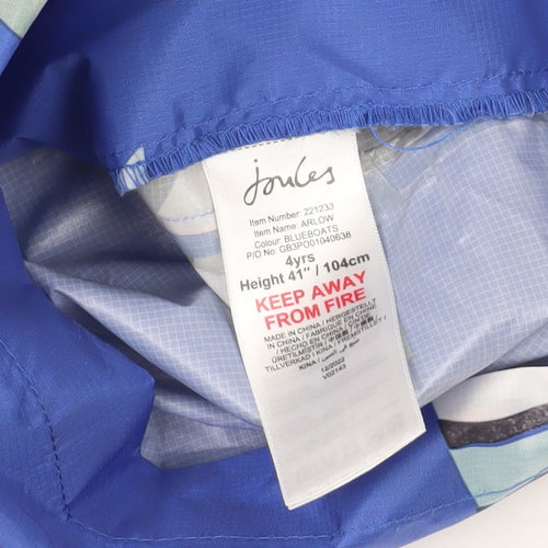 Joules Blue Sailboat Raincoat, Boys 4Y, Waterproof & Hooded