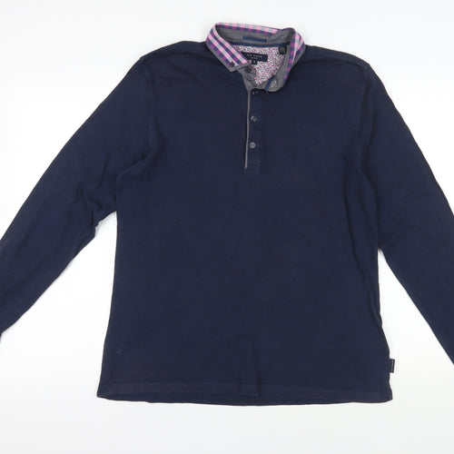 Ted Baker Blue Long Sleeve Polo Shirt - L