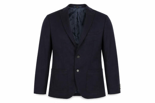 Front view of Marks & Spencer men’s blue polyester jacket suit jacket, size 40, regular
